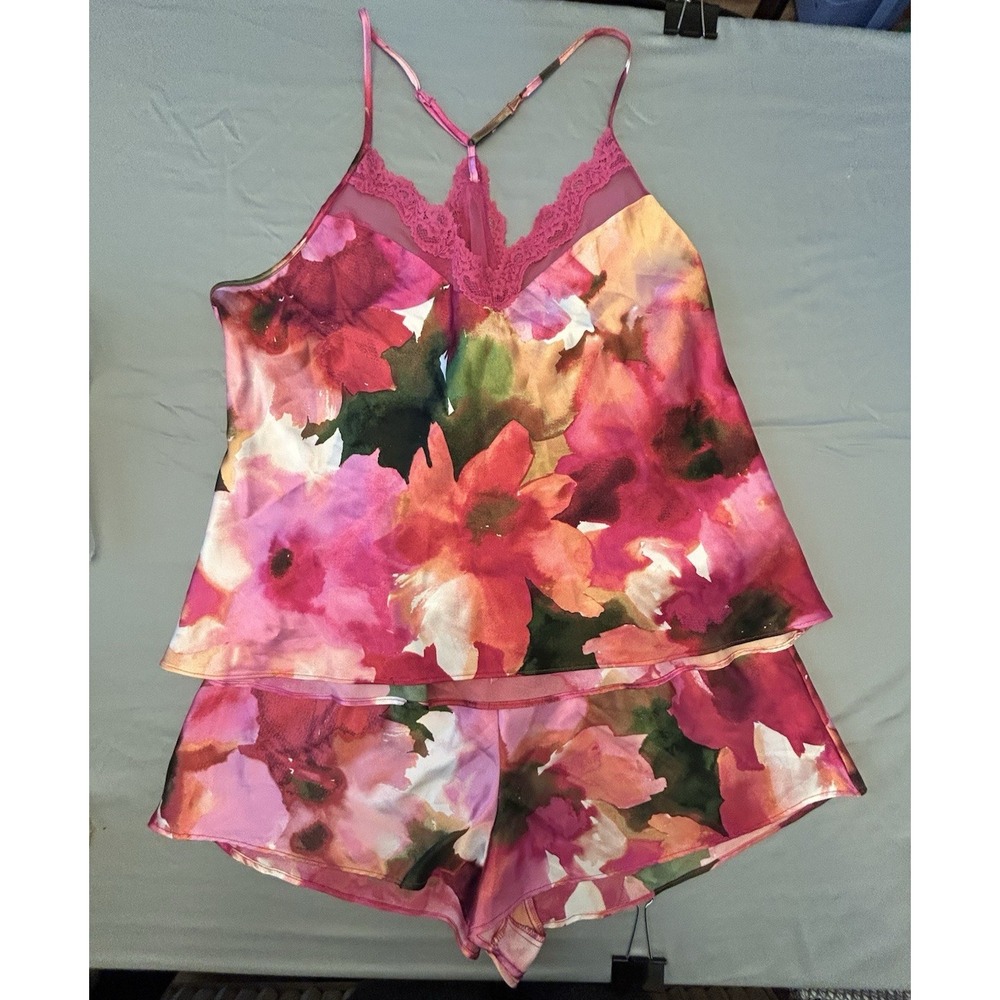 Lilac & London  2pc Set Cami , Shorts Lingerie Womans XL Pink Lace Racer Back